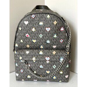 New Michael Kors Slater Medium Printed Signature Logo Backpack Olive